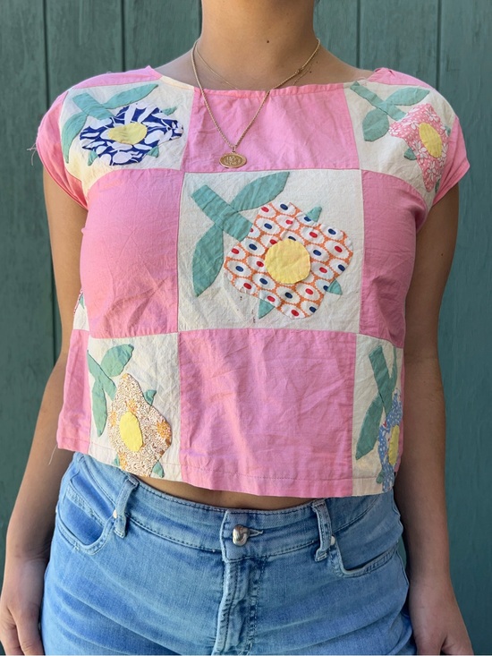 Vintage Tops - Vintage handmade patchwork crop top